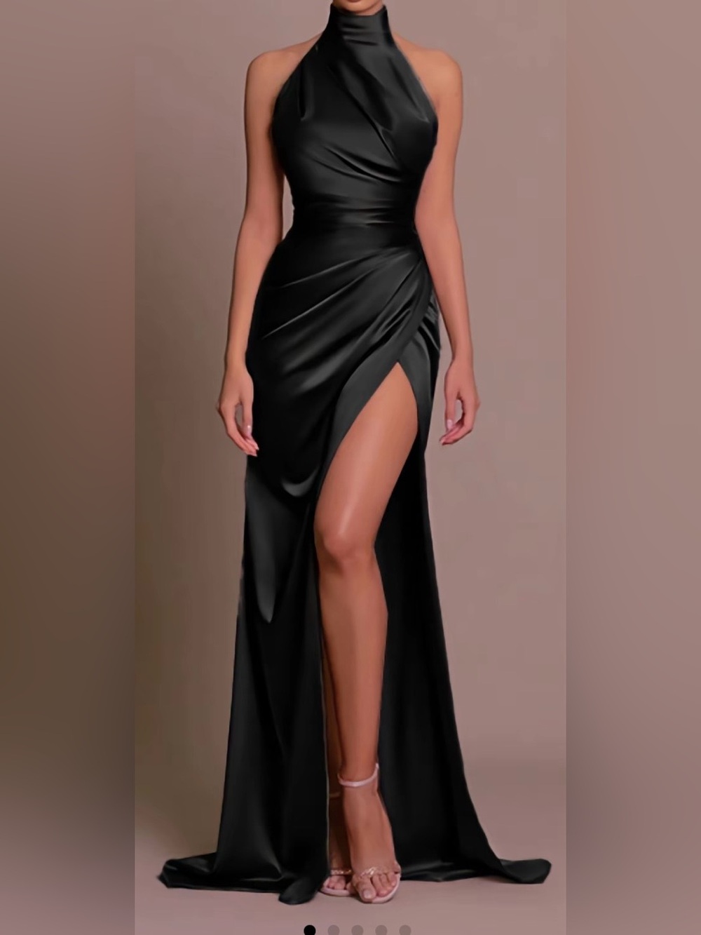 Black Satin High-Slit Evening Gown